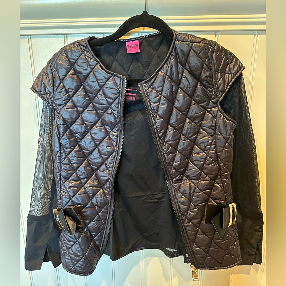 SAVE THE Queen Ladies Women’s Size Small Quilted Black Jacket Sheer Slee…